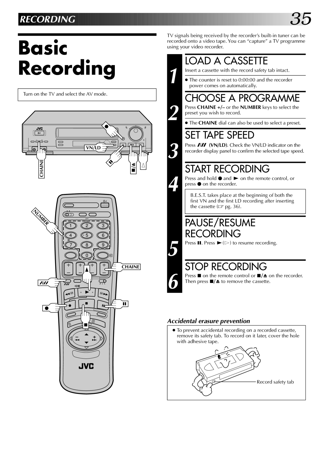 JVC HR-J449MS, HR-J746MS instruction manual Basic Recording 