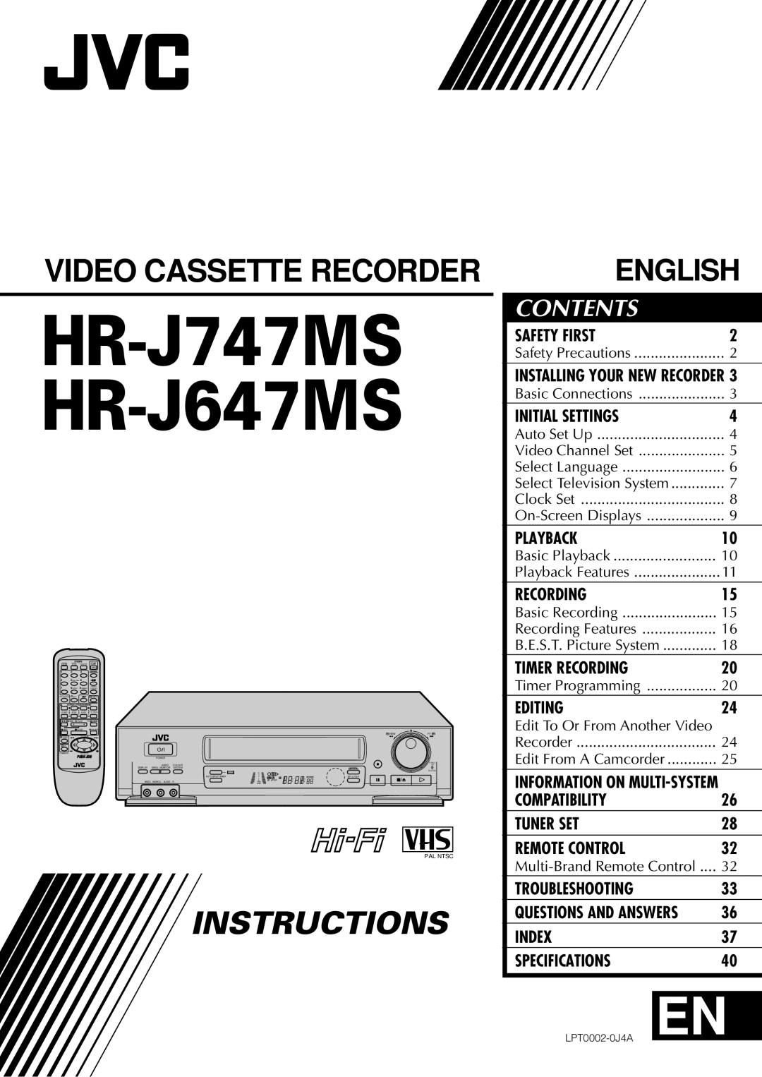 JVC specifications HR-J747MS HR-J647MS 