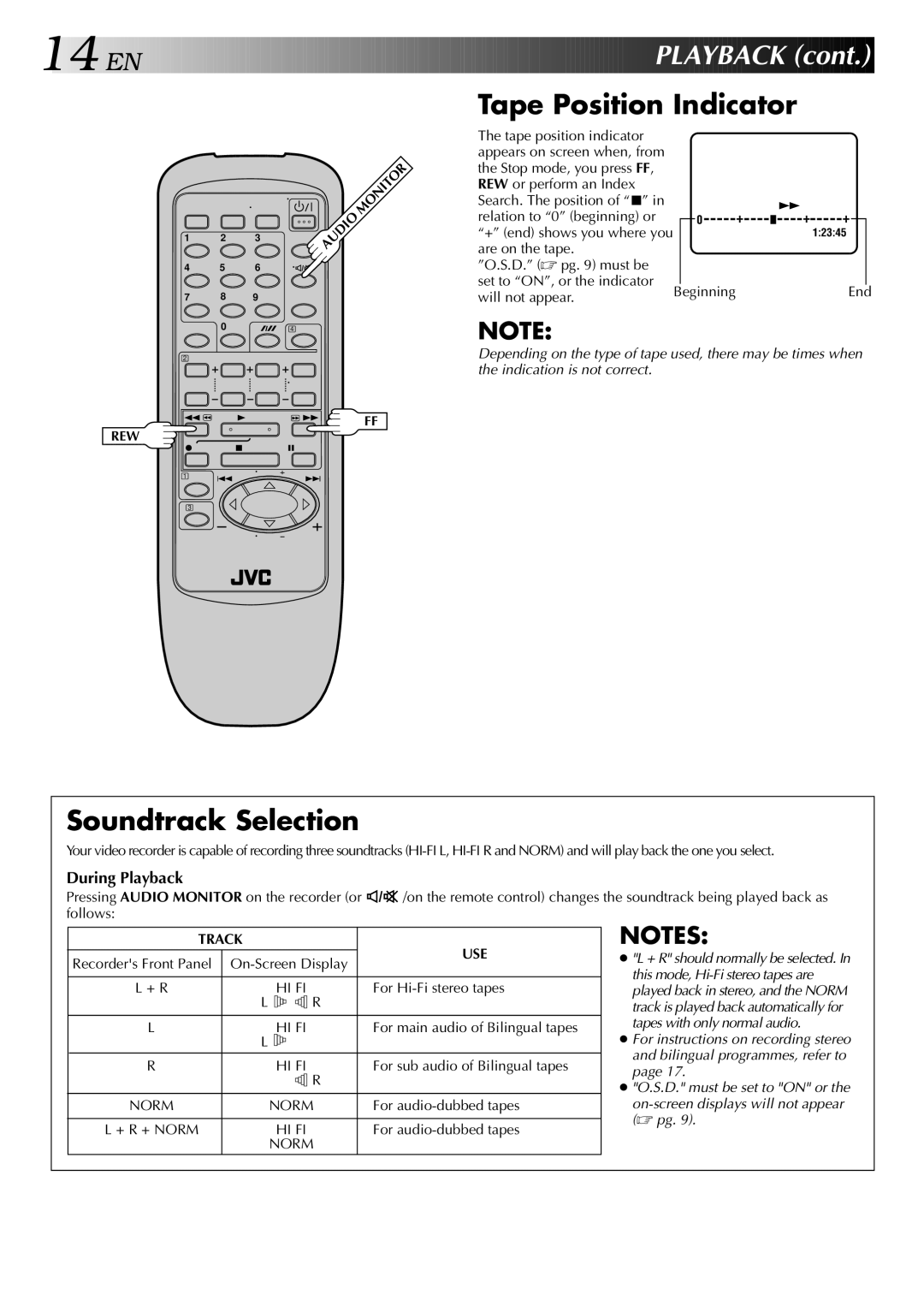 JVC HR-J747MS, HR-J647MS specifications Tape Position Indicator, Soundtrack Selection 