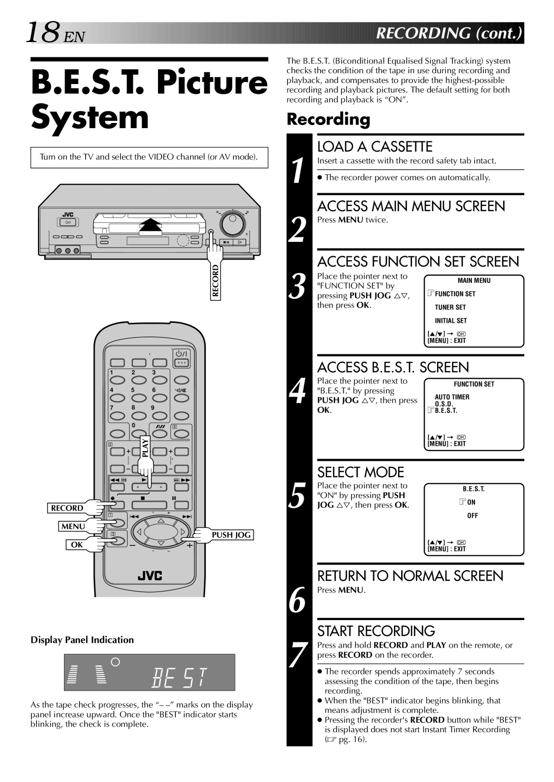 JVC HR-J747MS, HR-J647MS specifications S.T. Picture System, Recording 