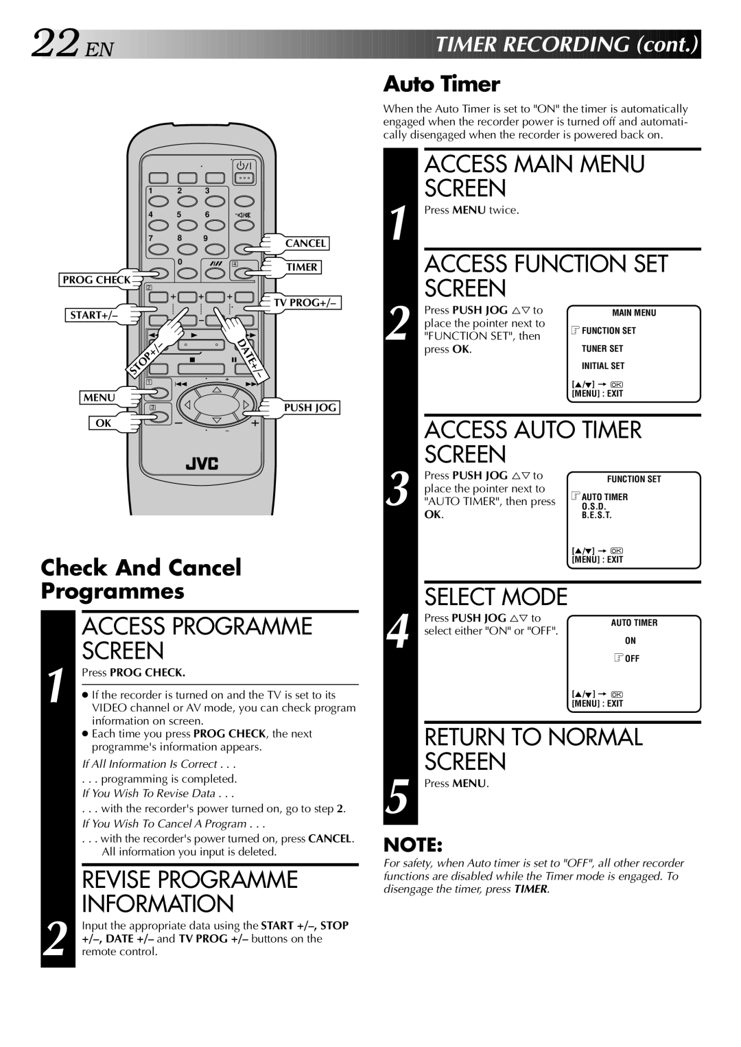 JVC HR-J747MS, HR-J647MS specifications Access Programme, Revise Programme, Information, EN Timer Recording 