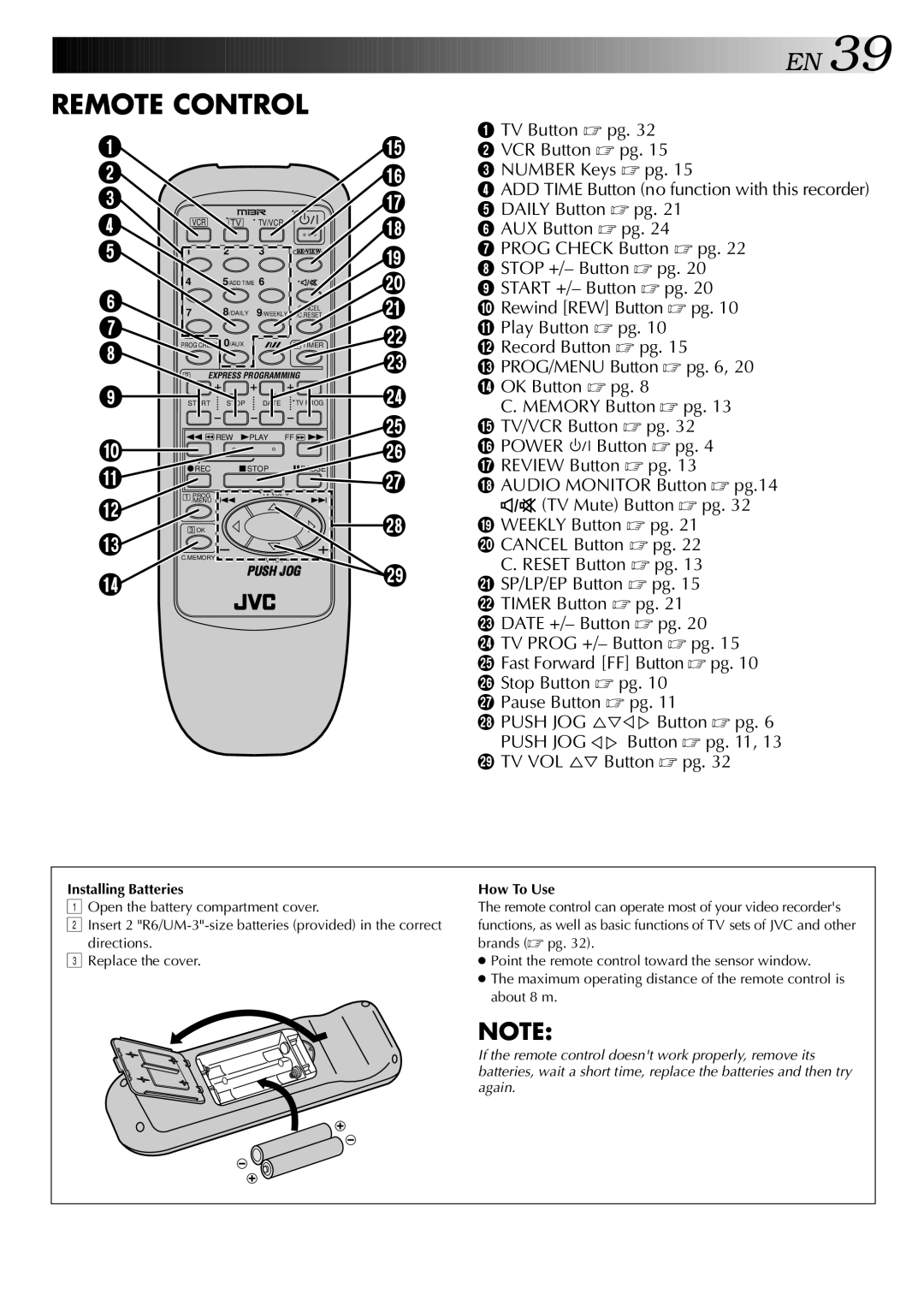 JVC HR-J647MS, HR-J747MS specifications Installing Batteries, How To Use 