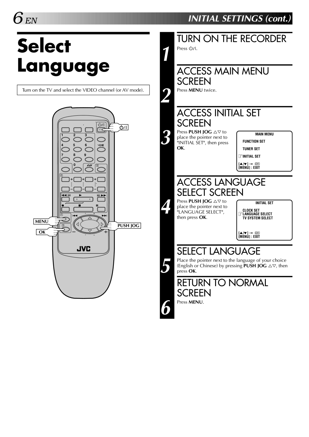 JVC HR-J747MS, HR-J647MS specifications Select Language 