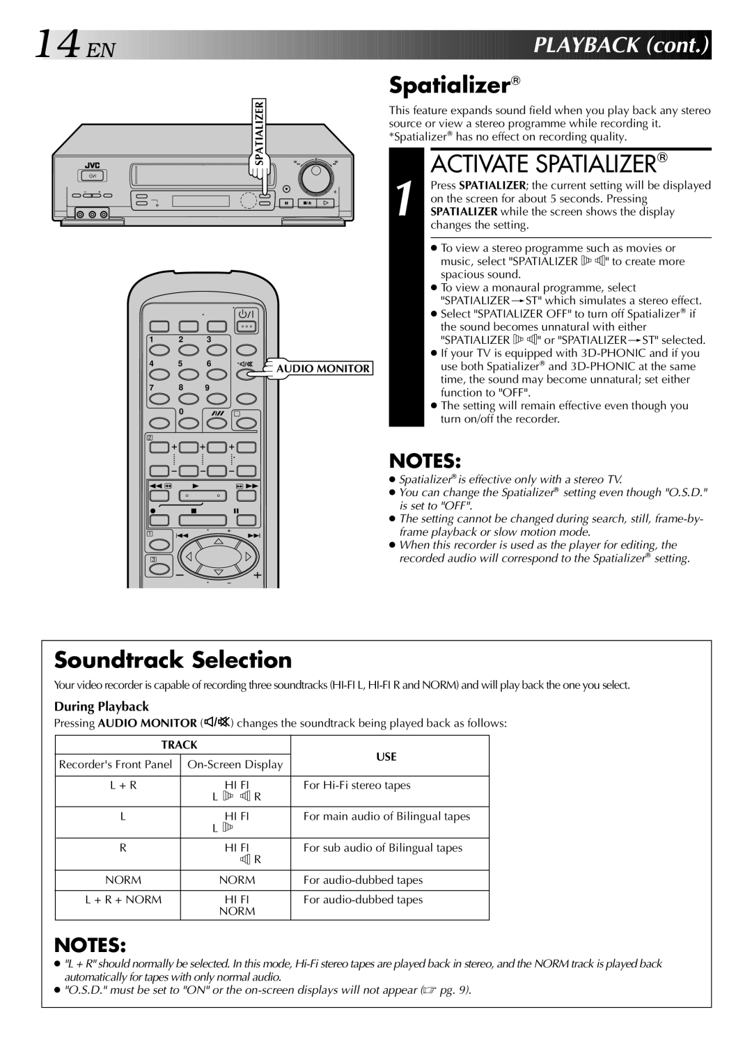 JVC HR-J749EE, HR-J748EE specifications Activate Spatializer, Soundtrack Selection 