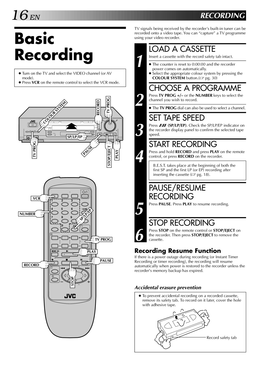 JVC HR-J749EE, HR-J748EE specifications Basic Recording 