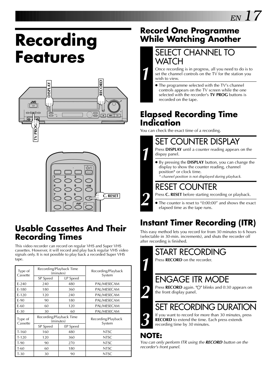 JVC HR-J748EE, HR-J749EE specifications Recording Features 