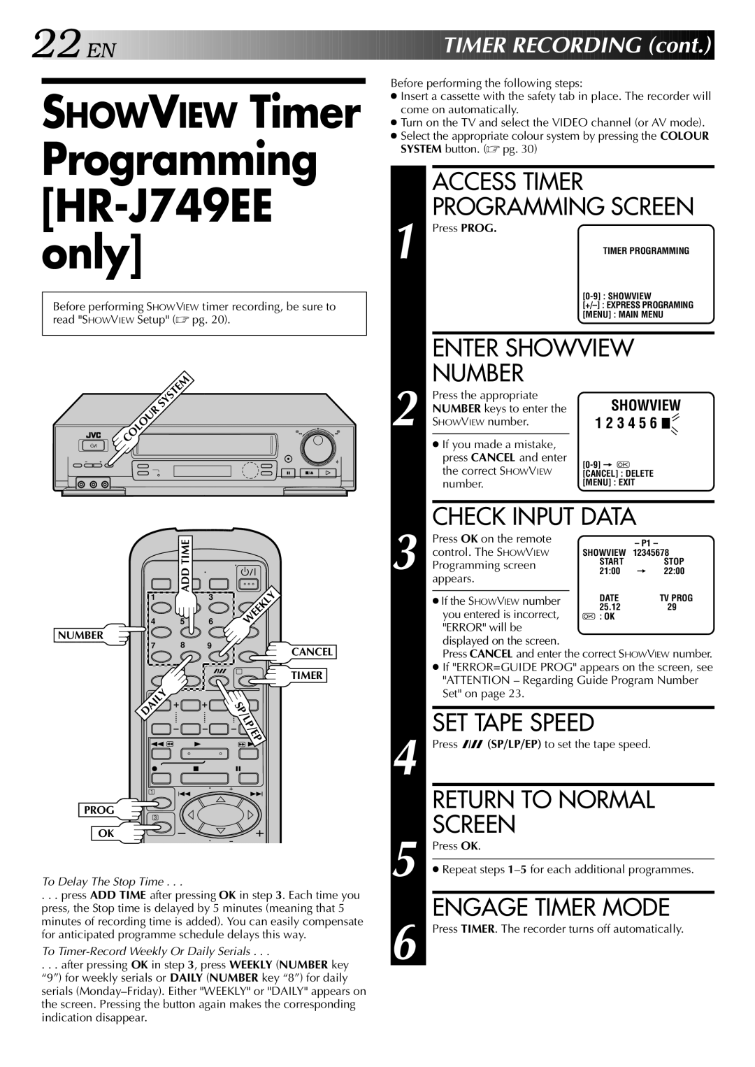 JVC HR-J749EE, HR-J748EE specifications Programming, Only 