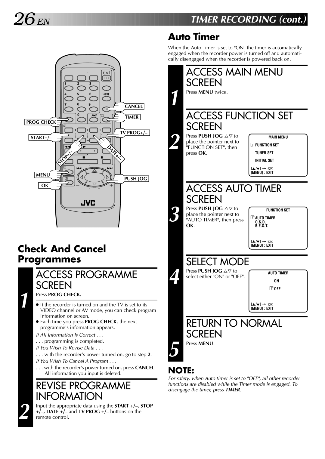 JVC HR-J749EE, HR-J748EE specifications Access Programme, Revise Programme, Information, Access Auto Timer 