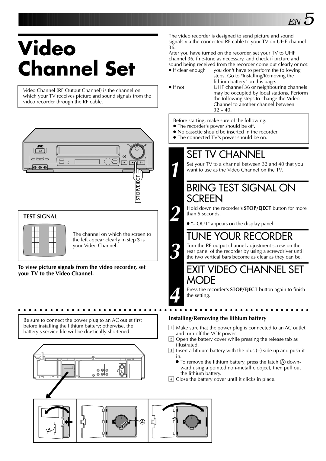 JVC HR-J748EE, HR-J749EE specifications Video Channel Set 