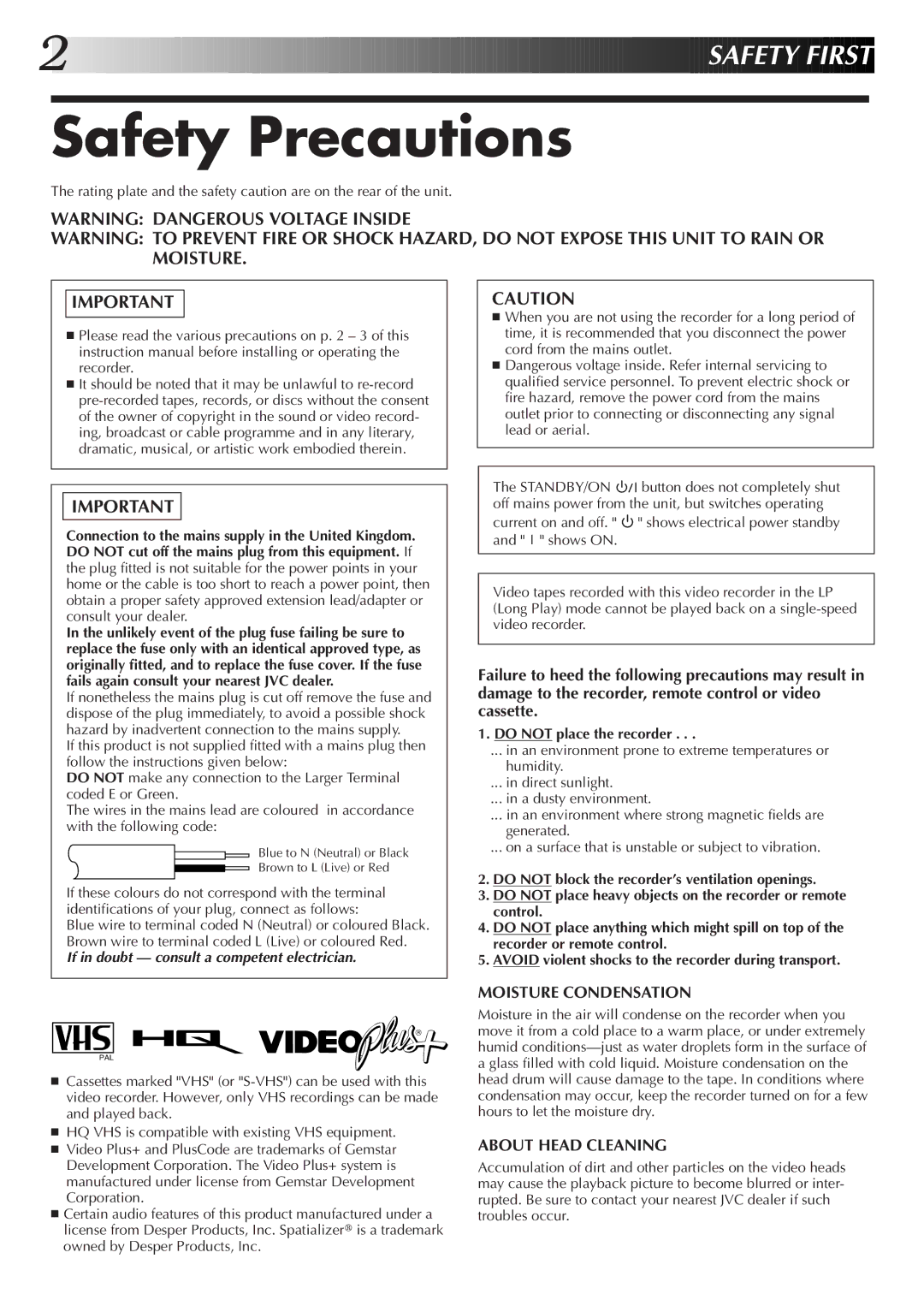 JVC HR-J755EK setup guide Safety Precautions, Do not place the recorder 