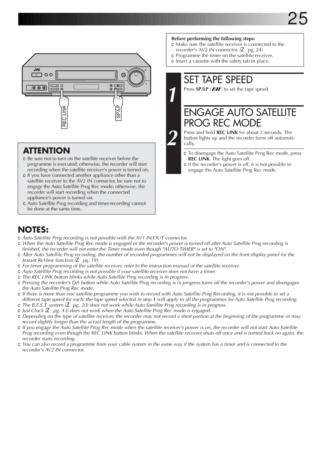 JVC HR-J755EK setup guide Before performing the following steps, Link SP/LP 