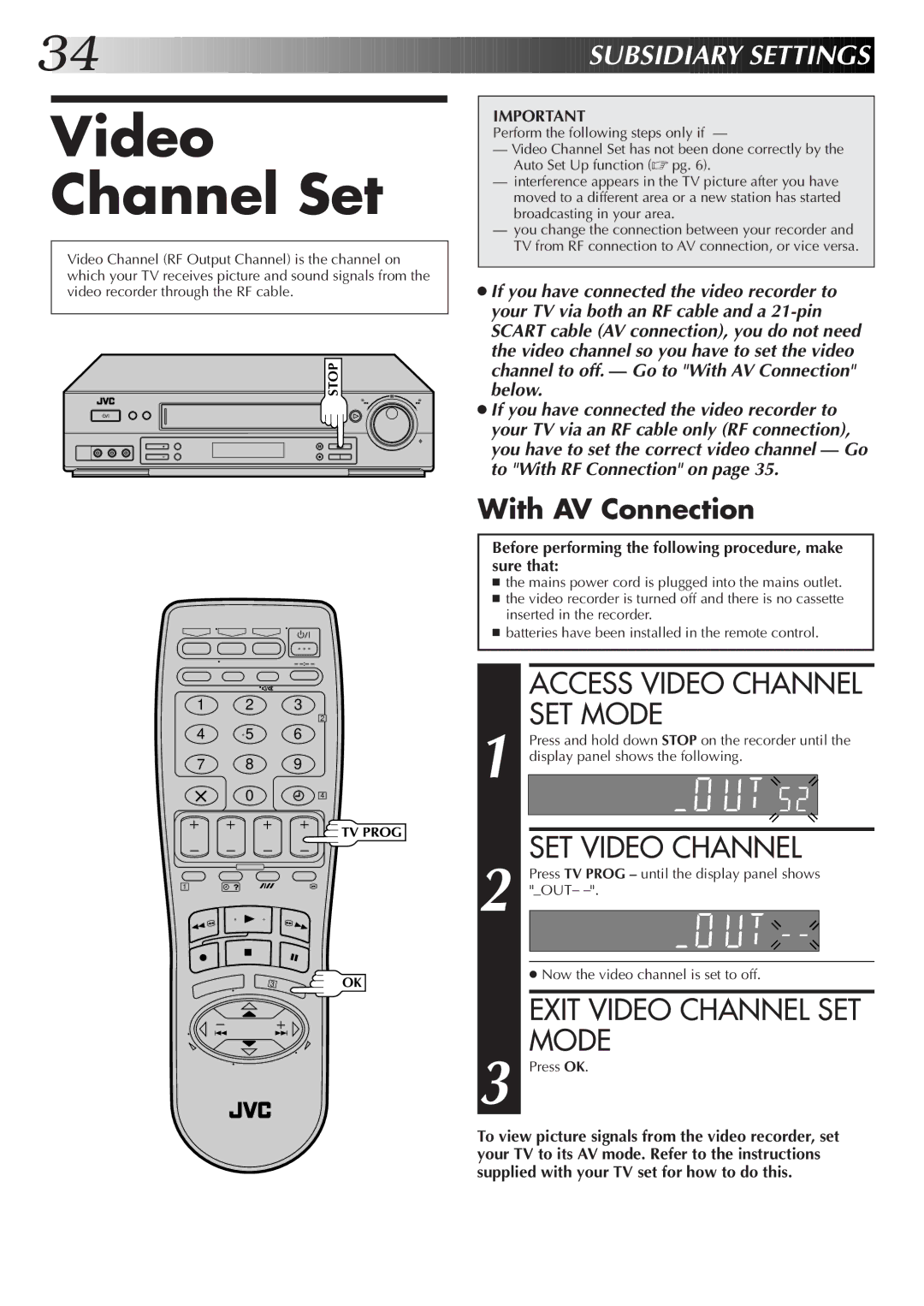 JVC HR-J755EK setup guide Video Channel Set, Access Video Channel SET Mode, SET Video Channel, Exit Video Channel SET Mode 