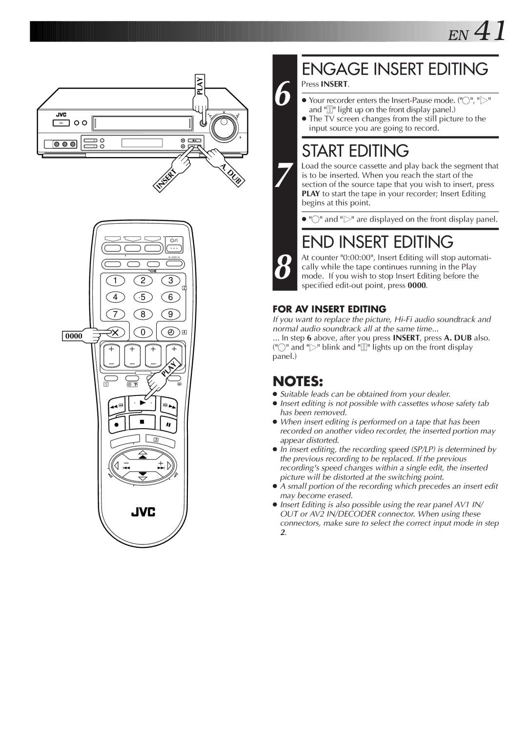 JVC HR-J758EH, HR-DD858EH specifications Engage Insert Editing, Start Editing, END Insert Editing 