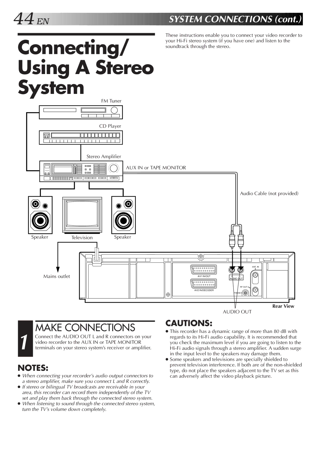 JVC HR-J758EH, HR-DD858EH specifications Connecting Using a Stereo System, AUX in or Tape Monitor 