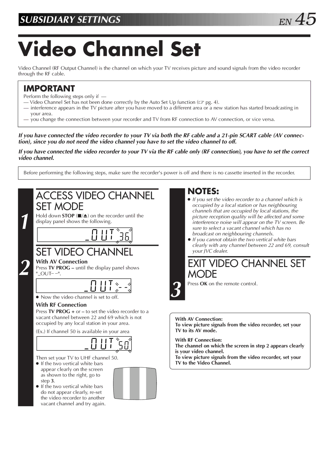 JVC HR-J758EH Video Channel Set, Access Video Channel SET Mode, SET Video Channel, Exit Video Channel SET Mode 