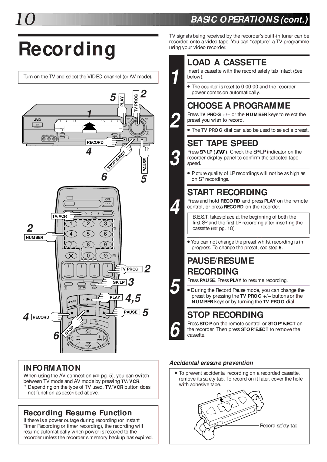 JVC HR-J765EK setup guide Recording 