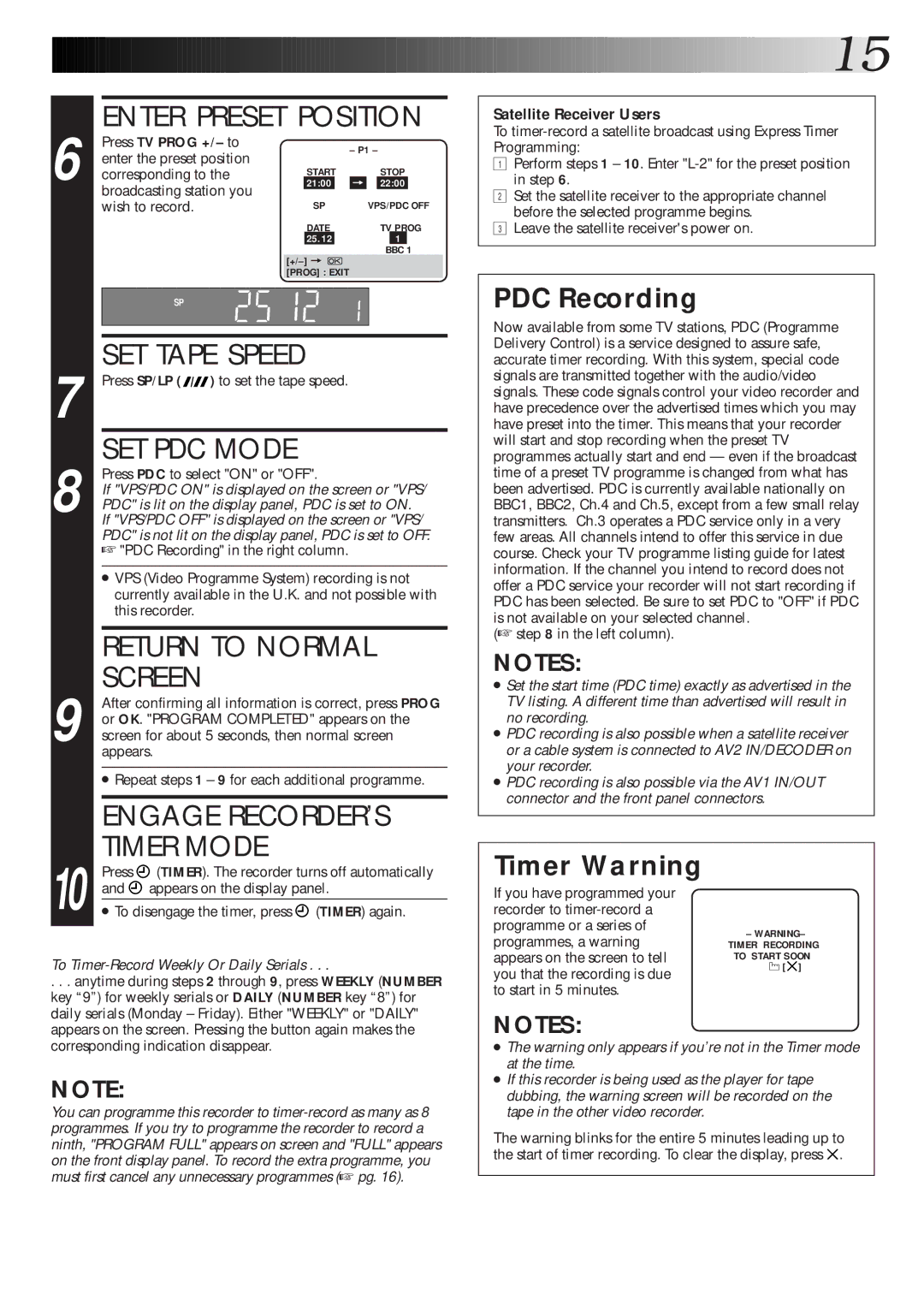 JVC HR-J765EK setup guide SET PDC Mode, Press TV Prog +/- to 