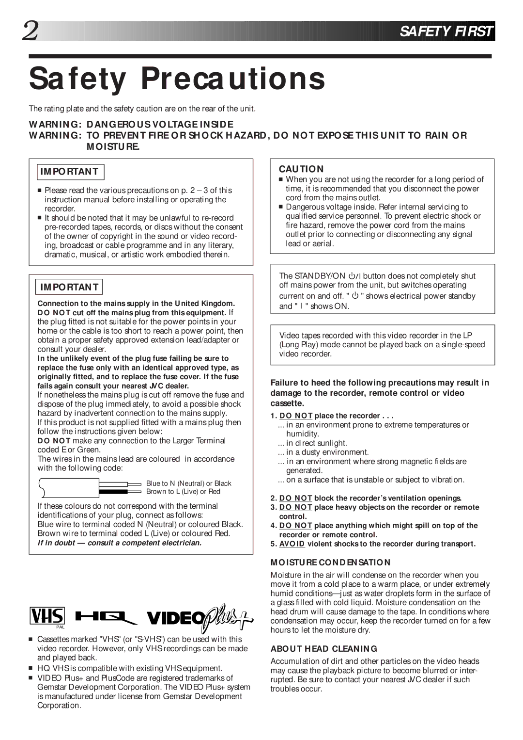 JVC HR-J765EK setup guide Safety Precautions, Do not place the recorder 