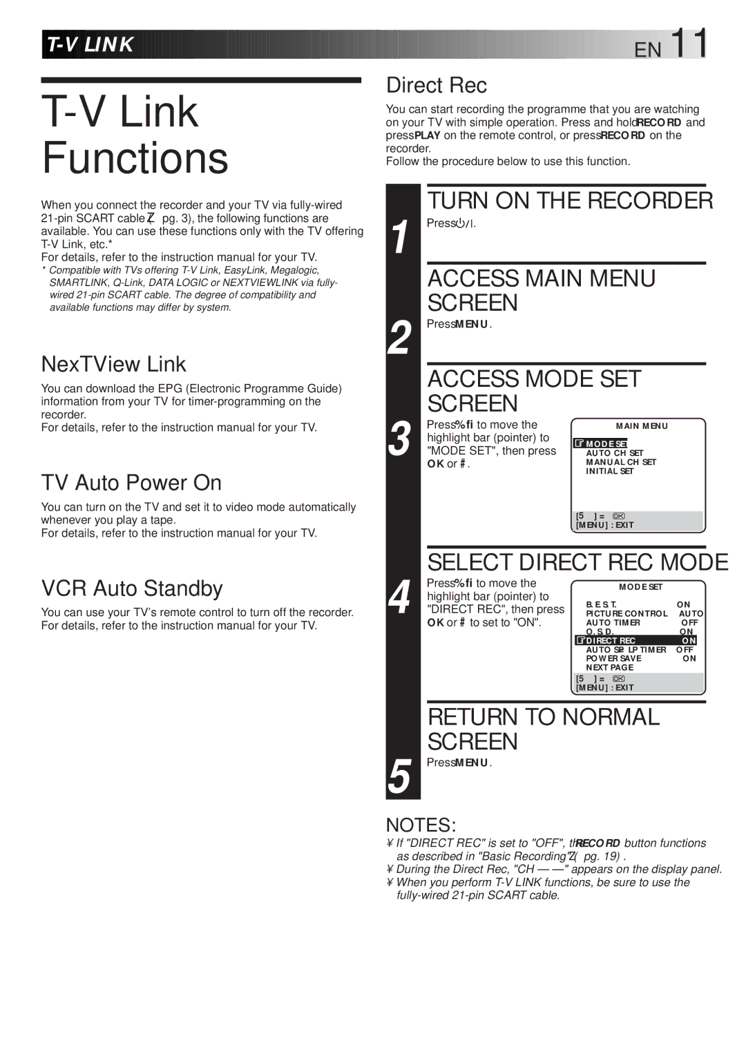 JVC HR-J768EU specifications Link Functions, Li Nk, NexTView Link, TV Auto Power On, VCR Auto Standby Direct Rec 