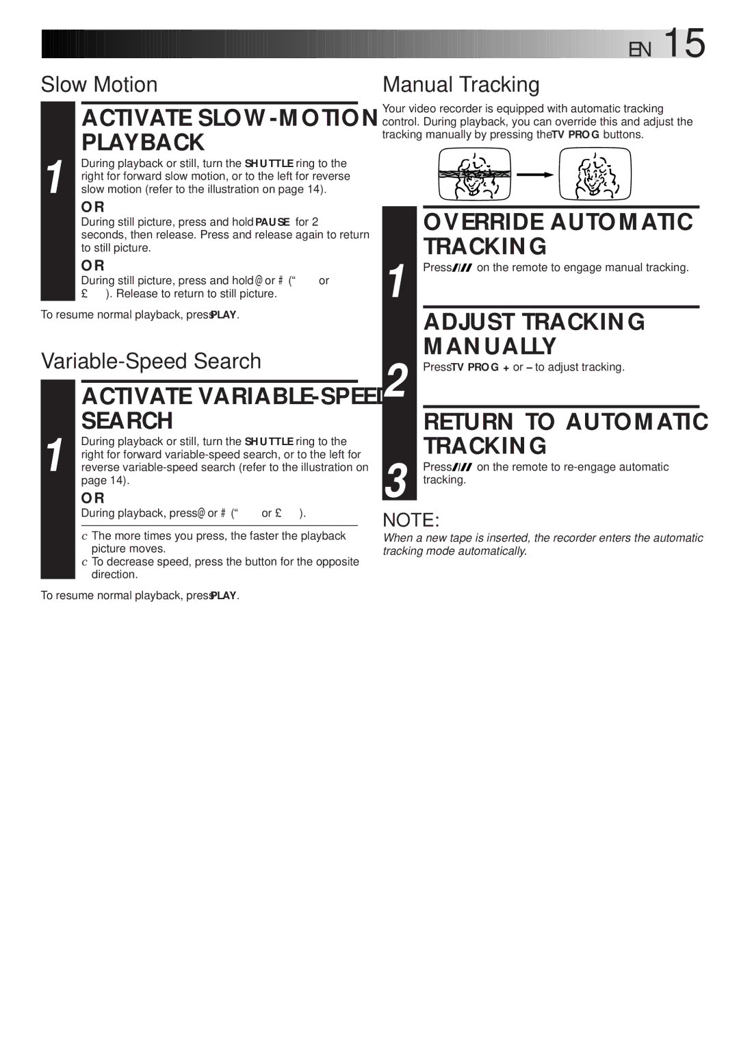 JVC HR-J768EU specifications Override Automatic Tracking, Adjust Tracking, Manually, Return to Automatic 