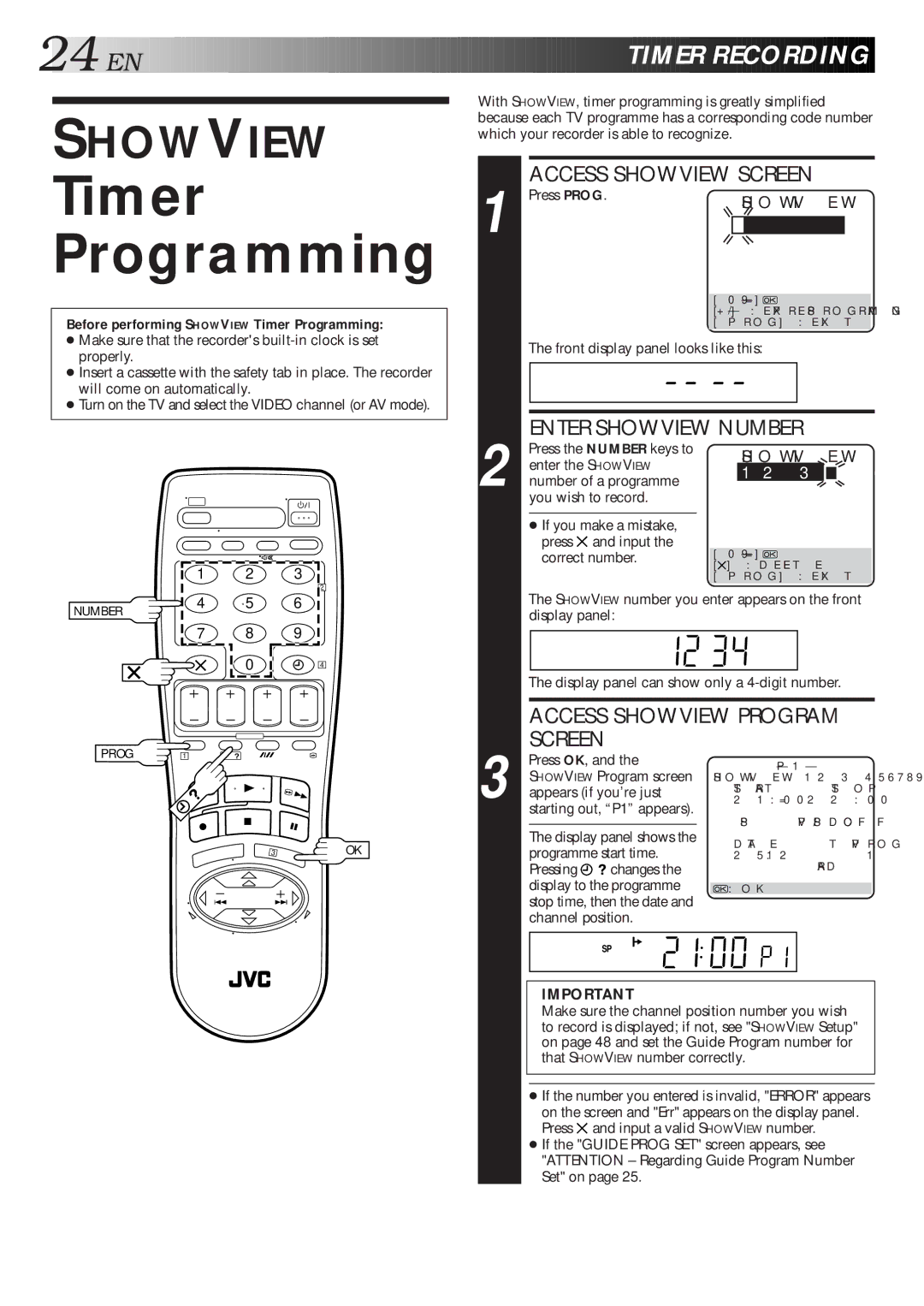 JVC HR-J768EU specifications Timer Programming, EN Timer Recording 