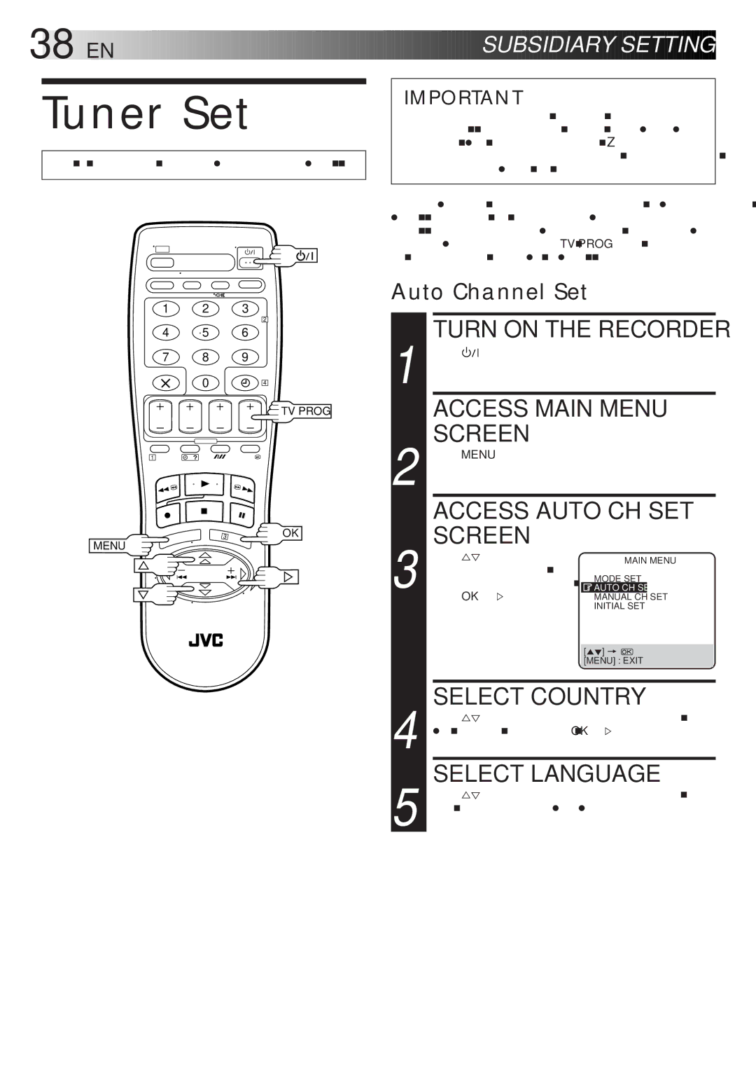 JVC HR-J768EU specifications Tuner Set, Access Auto CH SET, EN Subsi Diary Sett Ings, Auto Channel Set 