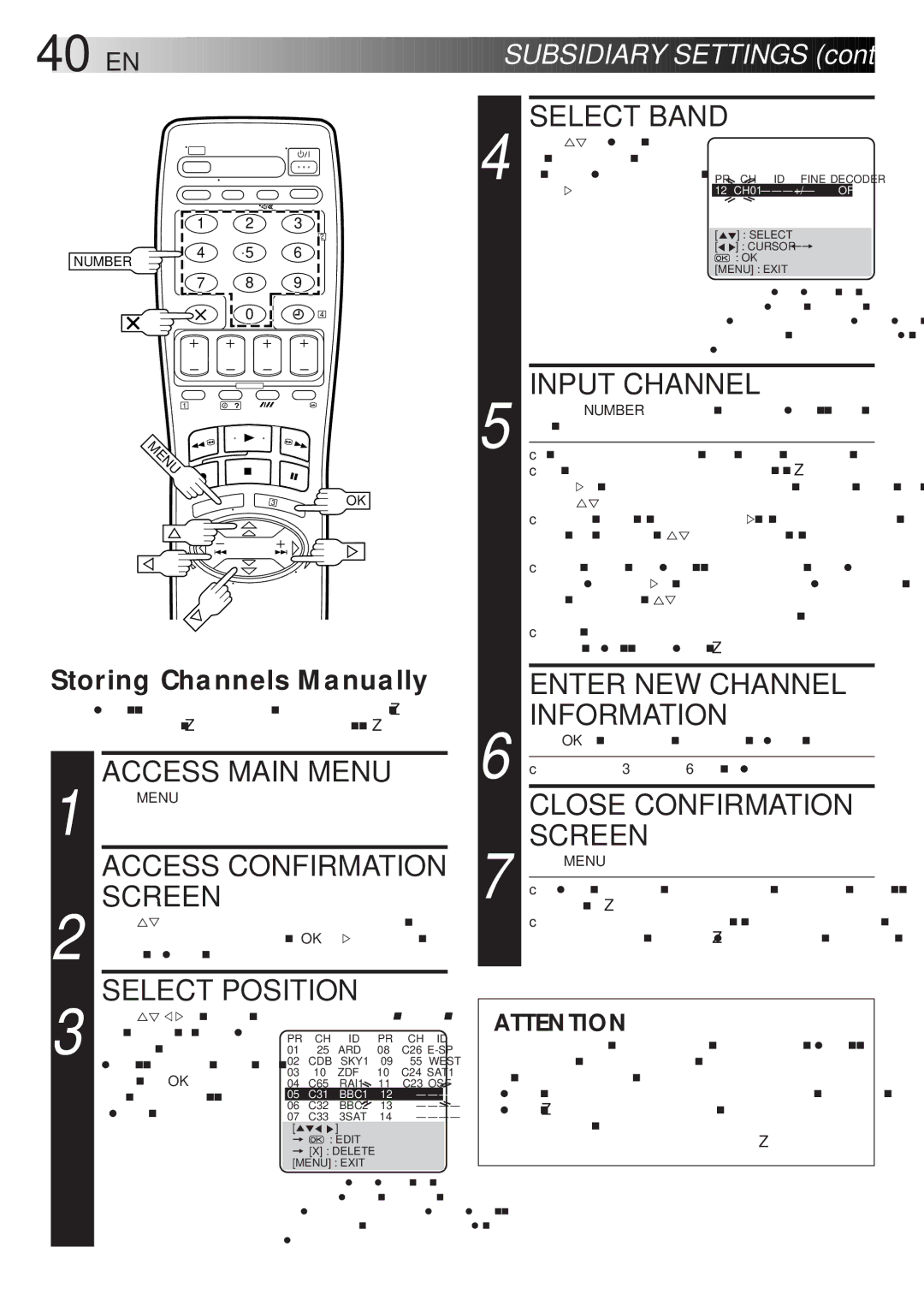 JVC HR-J768EU specifications SU Bsidiary Settings, Storing Channels Manually 