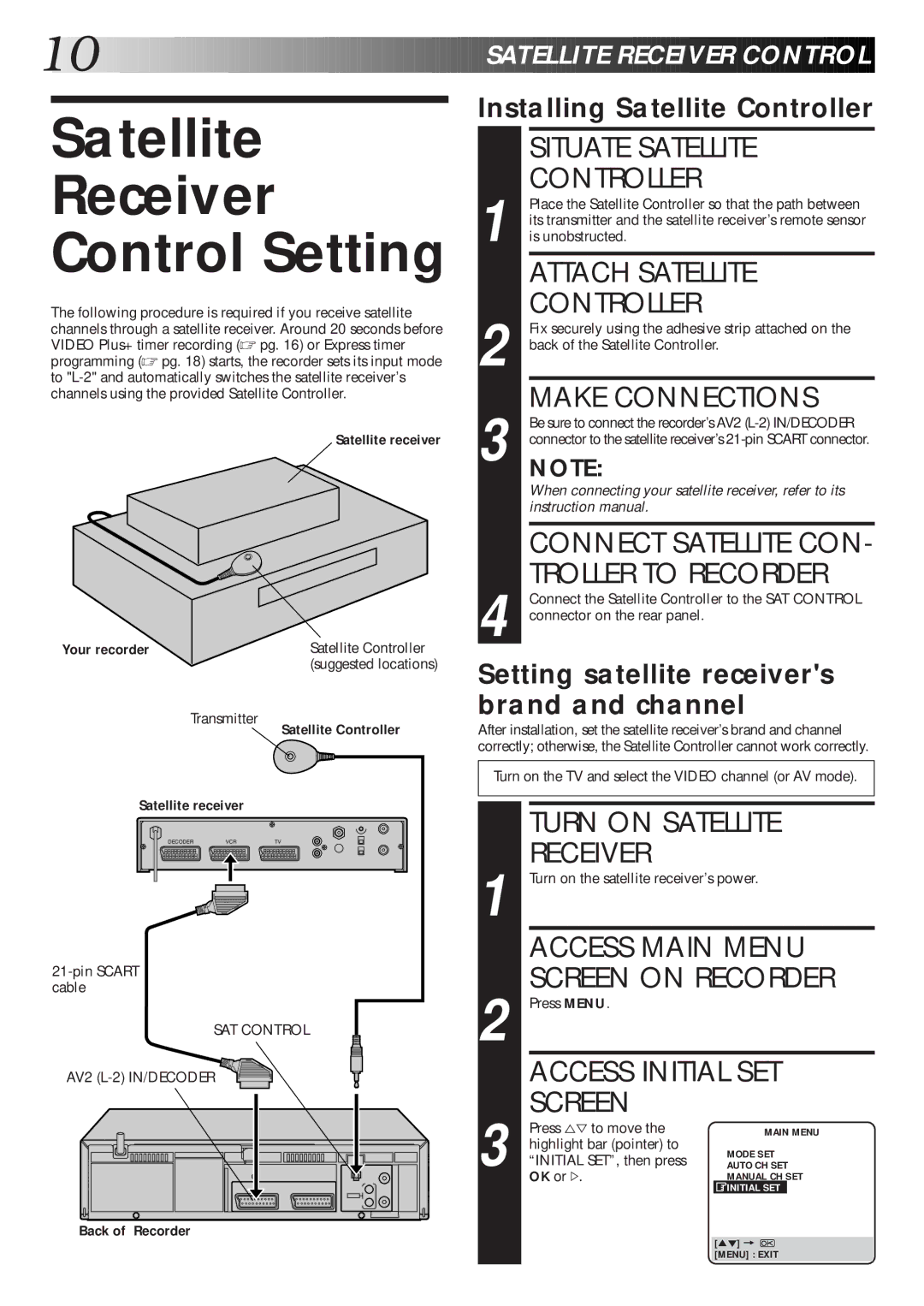 JVC HR-J770EK setup guide Satellite Receiver Control Setting 