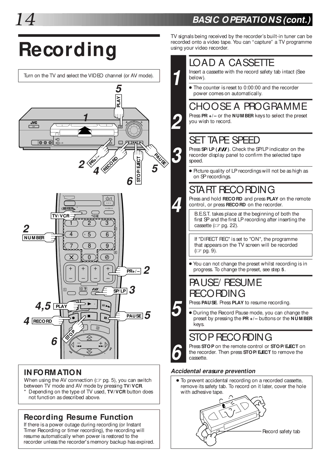 JVC HR-J770EK setup guide Recording 