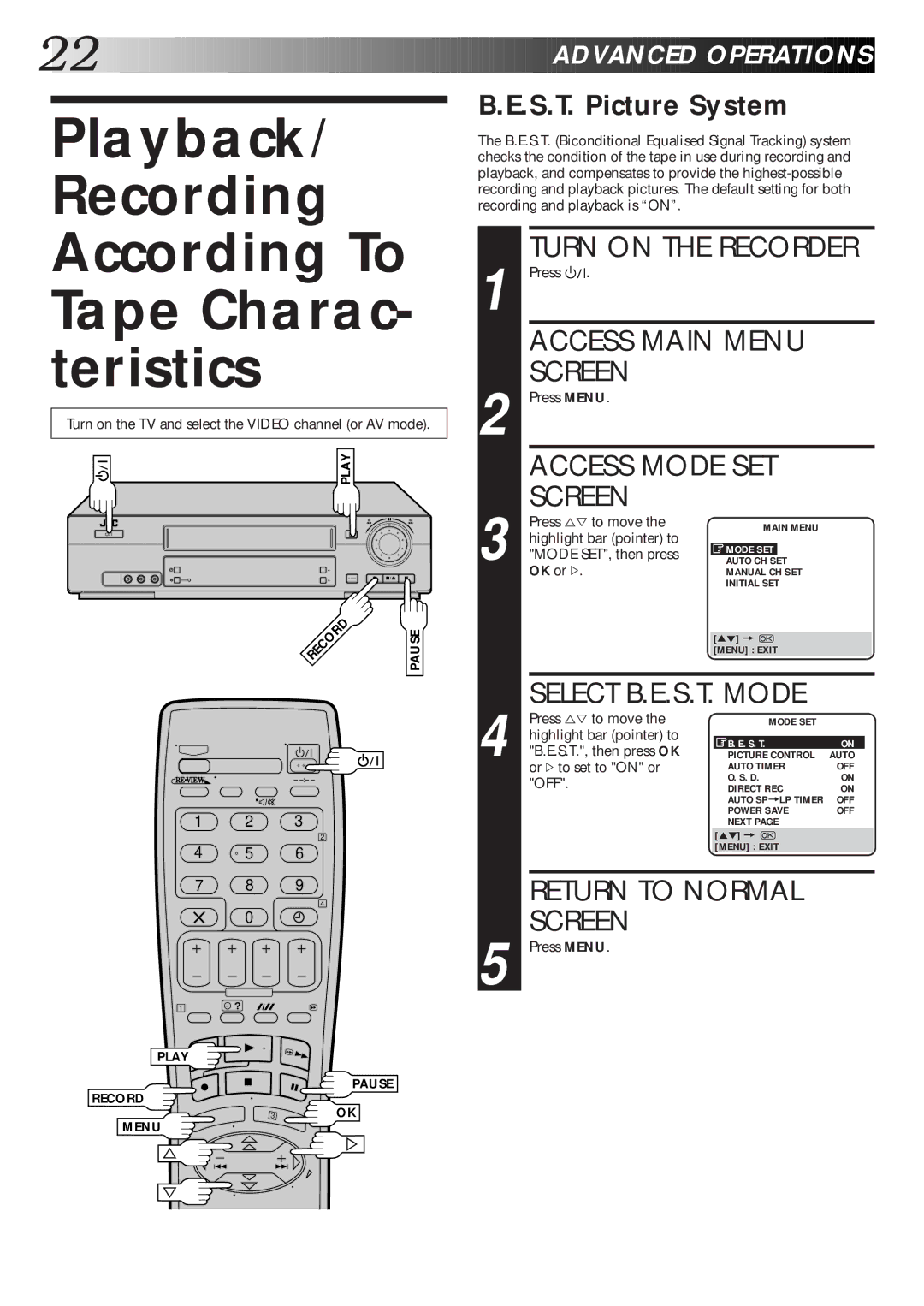 JVC HR-J770EK setup guide Playback/ Recording According To Tape Charac- teristics, S.T. Picture System 