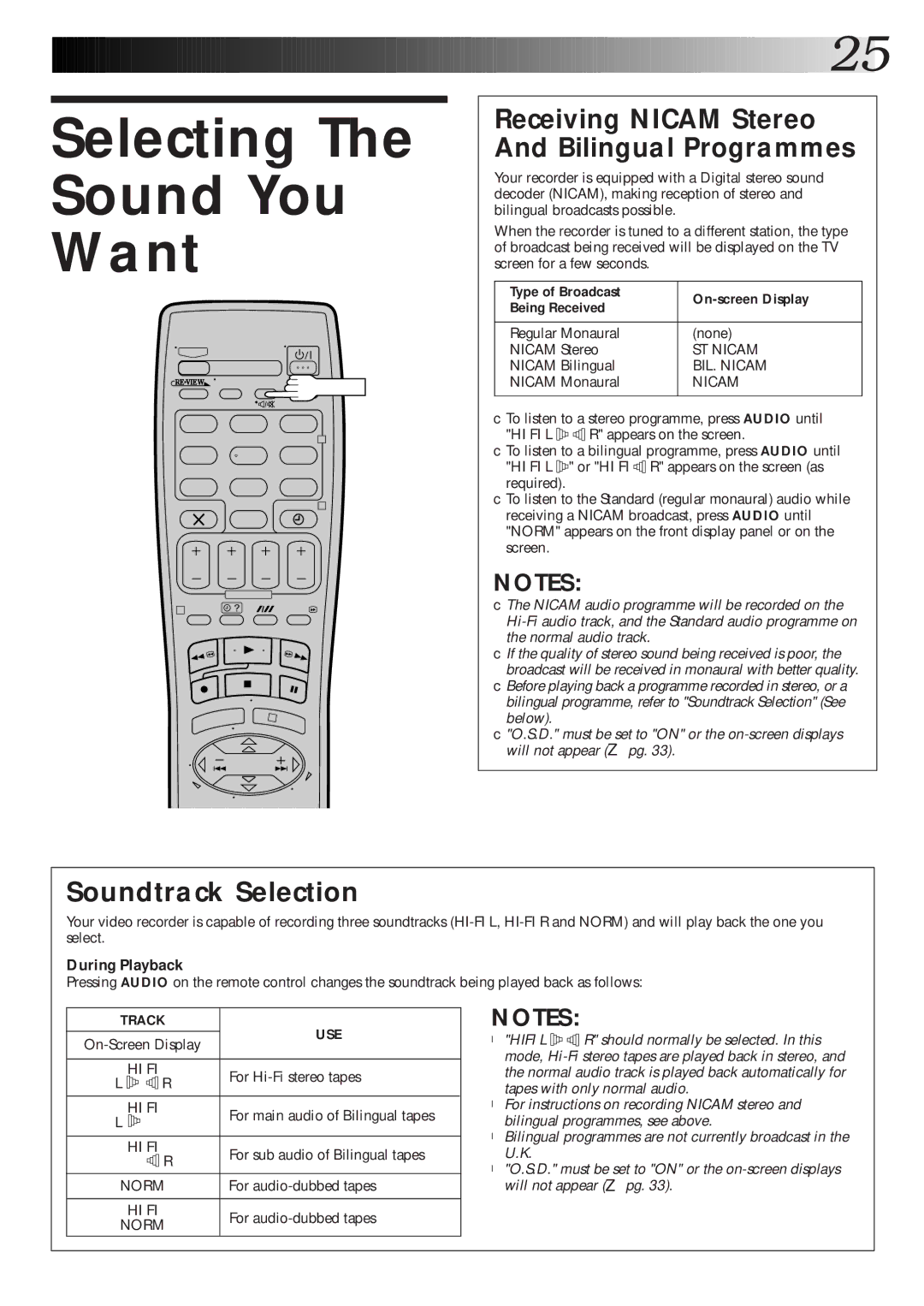 JVC HR-J770EK setup guide Selecting Sound You Want, Receiving Nicam Stereo And Bilingual Programmes, Soundtrack Selection 