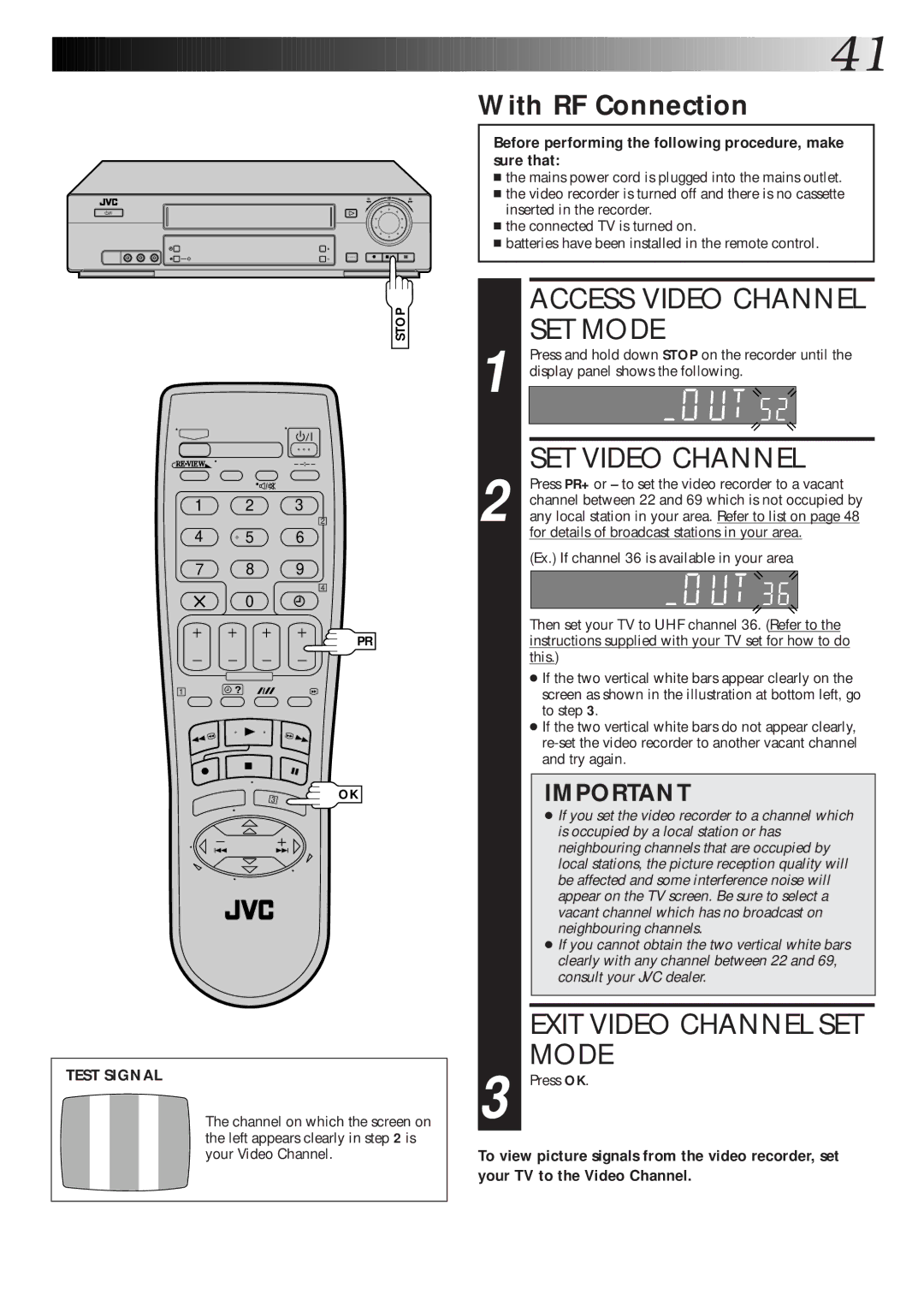 JVC HR-J770EK setup guide With RF Connection 