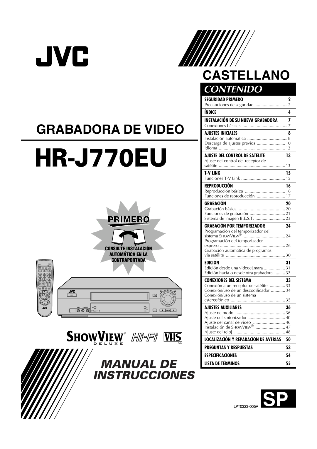 JVC HR-J770EU manual Grabadora DE Video Castellano 