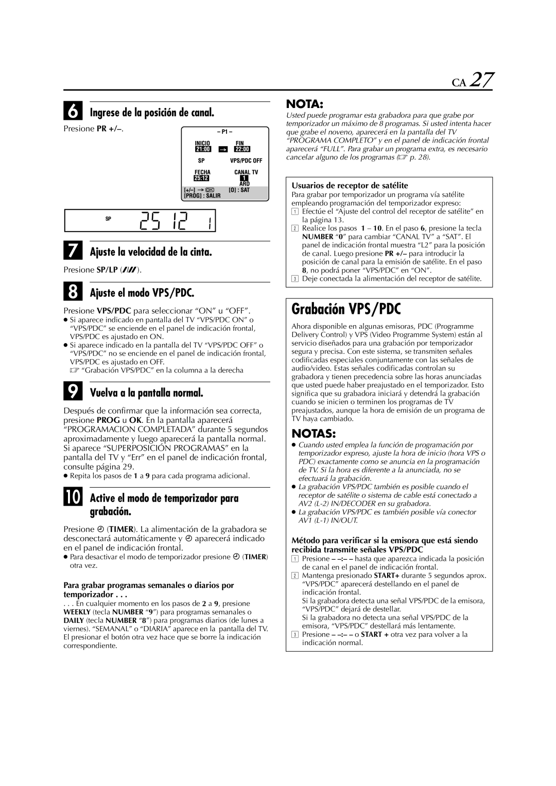 JVC HR-J770EU manual Grabación VPS/PDC, Ingrese de la posición de canal, Presione PR + 