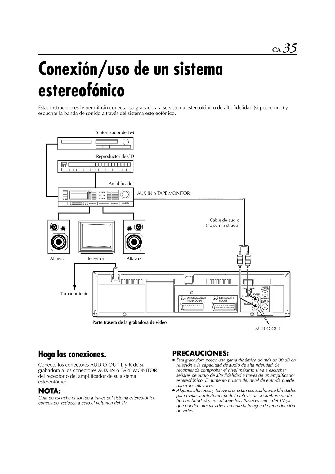 JVC HR-J770EU manual Conexión/uso de un sistema estereofónico, Haga las conexiones 