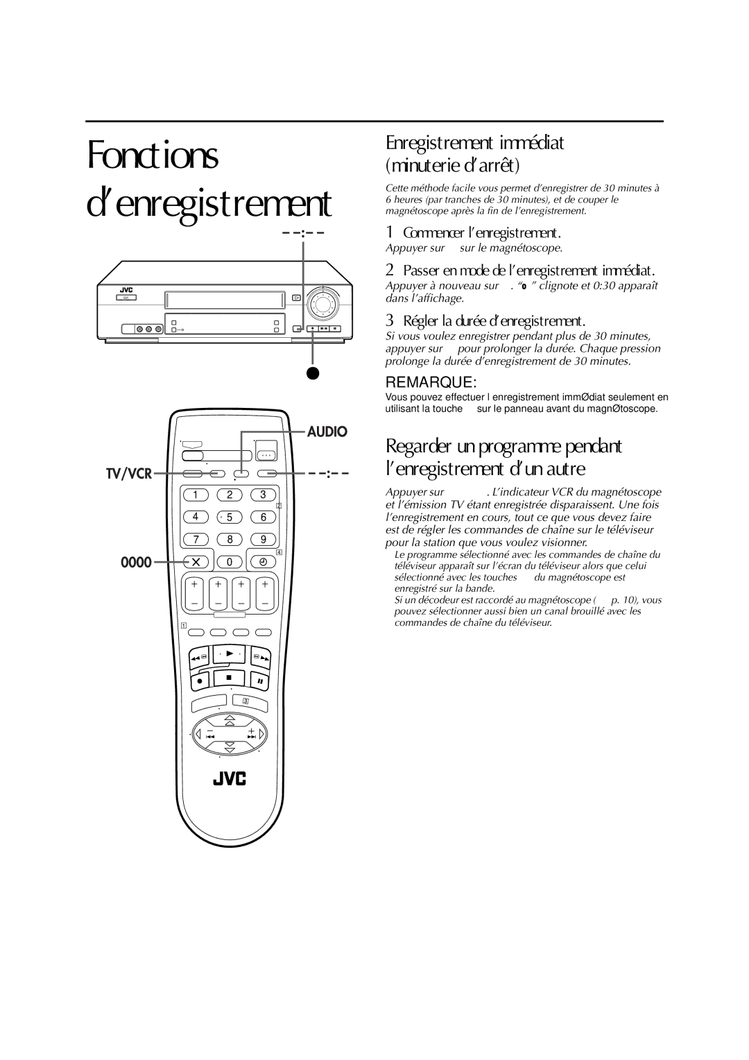 JVC HR-J770MS manual Enregistrement immédiat minuterie d’arrêt, Régler la durée d’enregistrement 