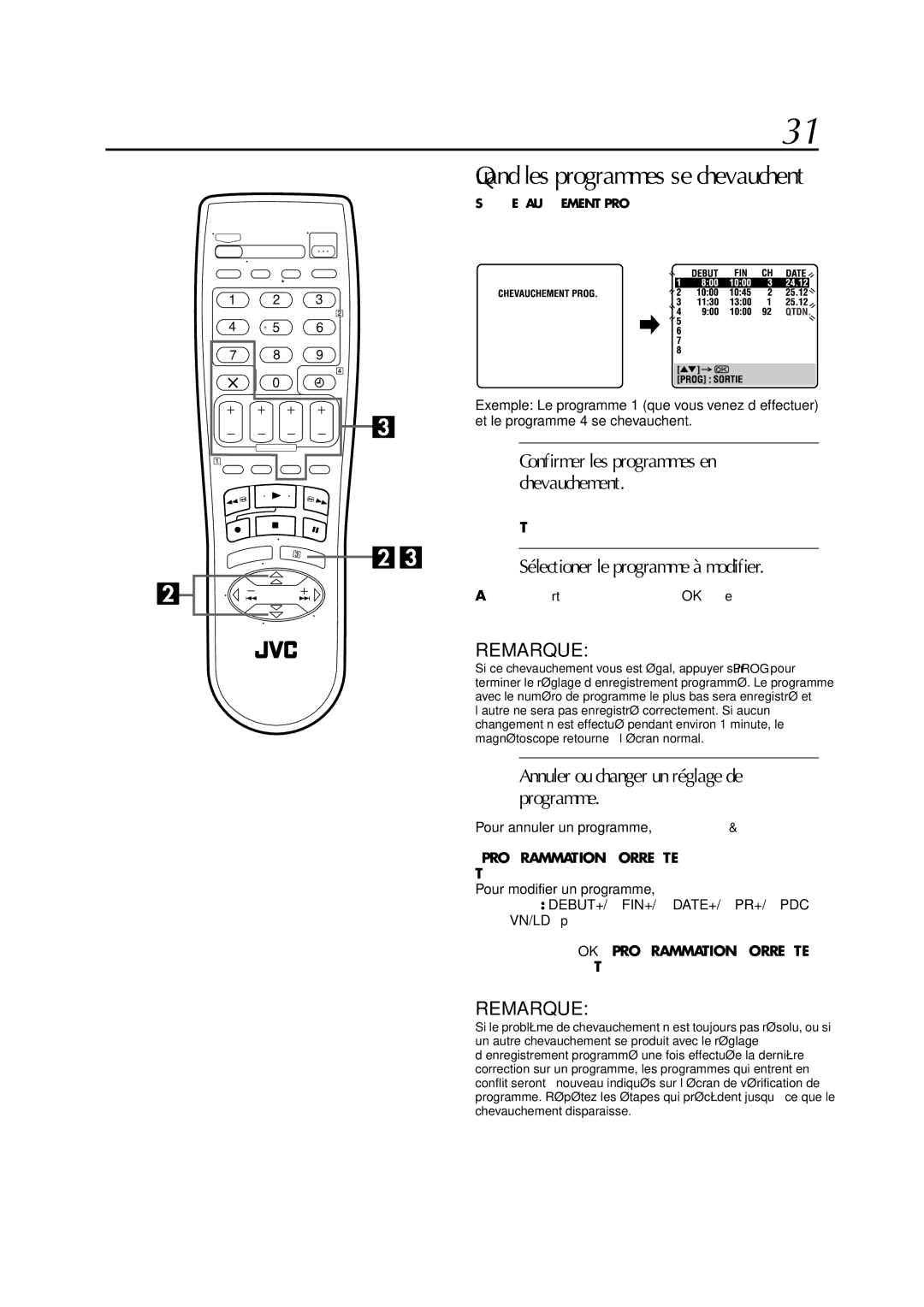 JVC HR-J770MS manual Sélectioner le programme à modifier, Annuler ou changer un réglage de programme 