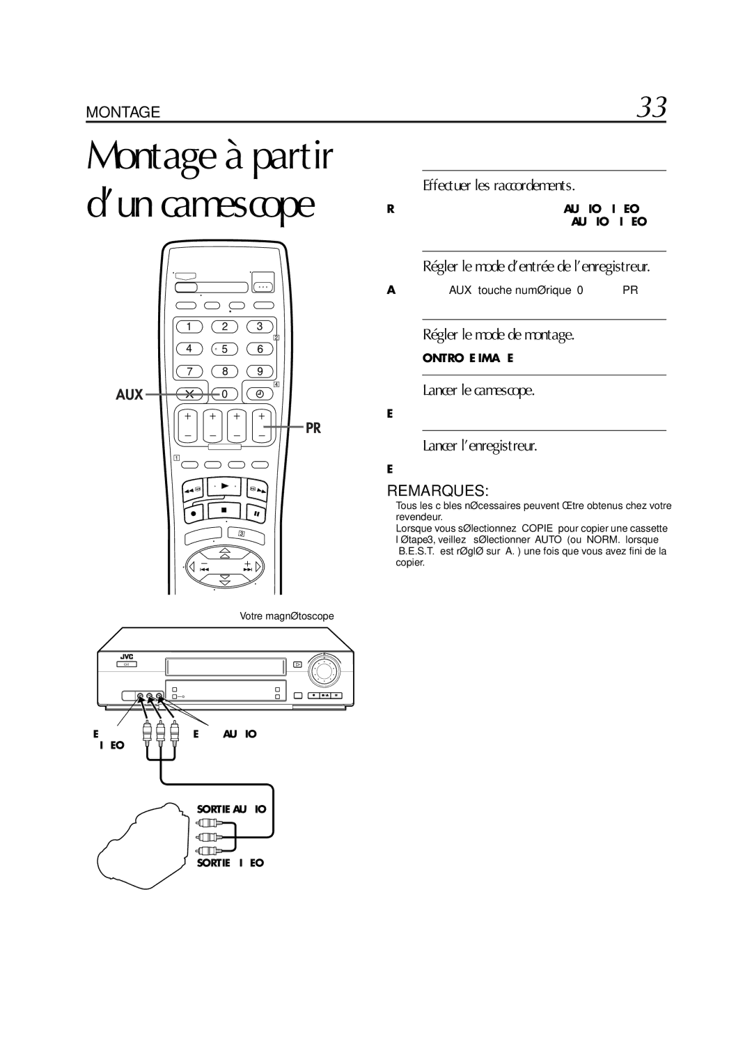 JVC HR-J770MS manual Régler le mode de montage, Lancer le camescope, Lancer l’enregistreur 