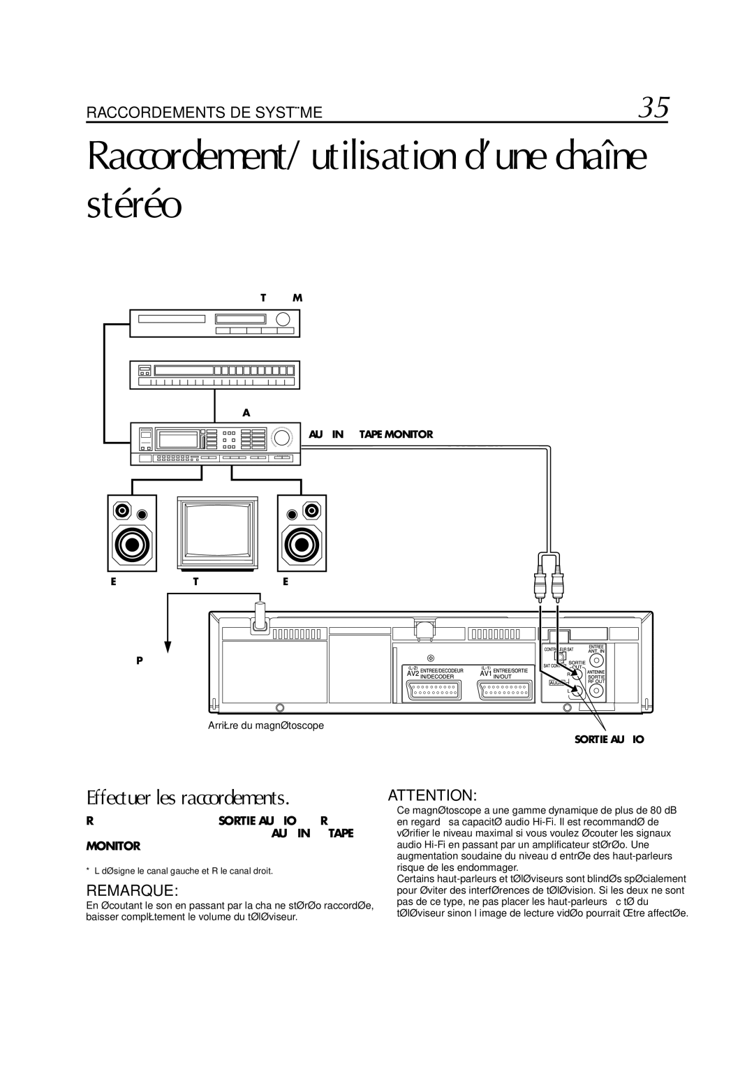 JVC HR-J770MS manual Raccordement/utilisation d’une chaîne stéréo, Effectuer les raccordements 