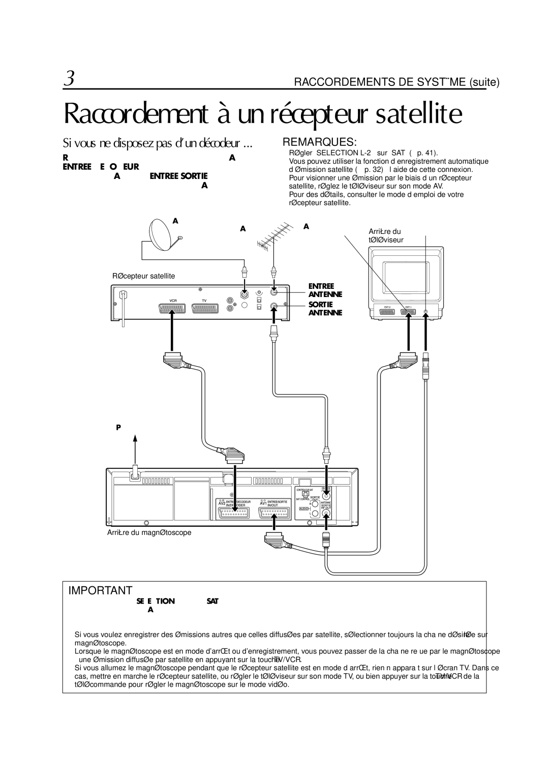 JVC HR-J770MS manual Raccordement à un récepteur satellite, Si vous ne disposez pas d’un décodeur 