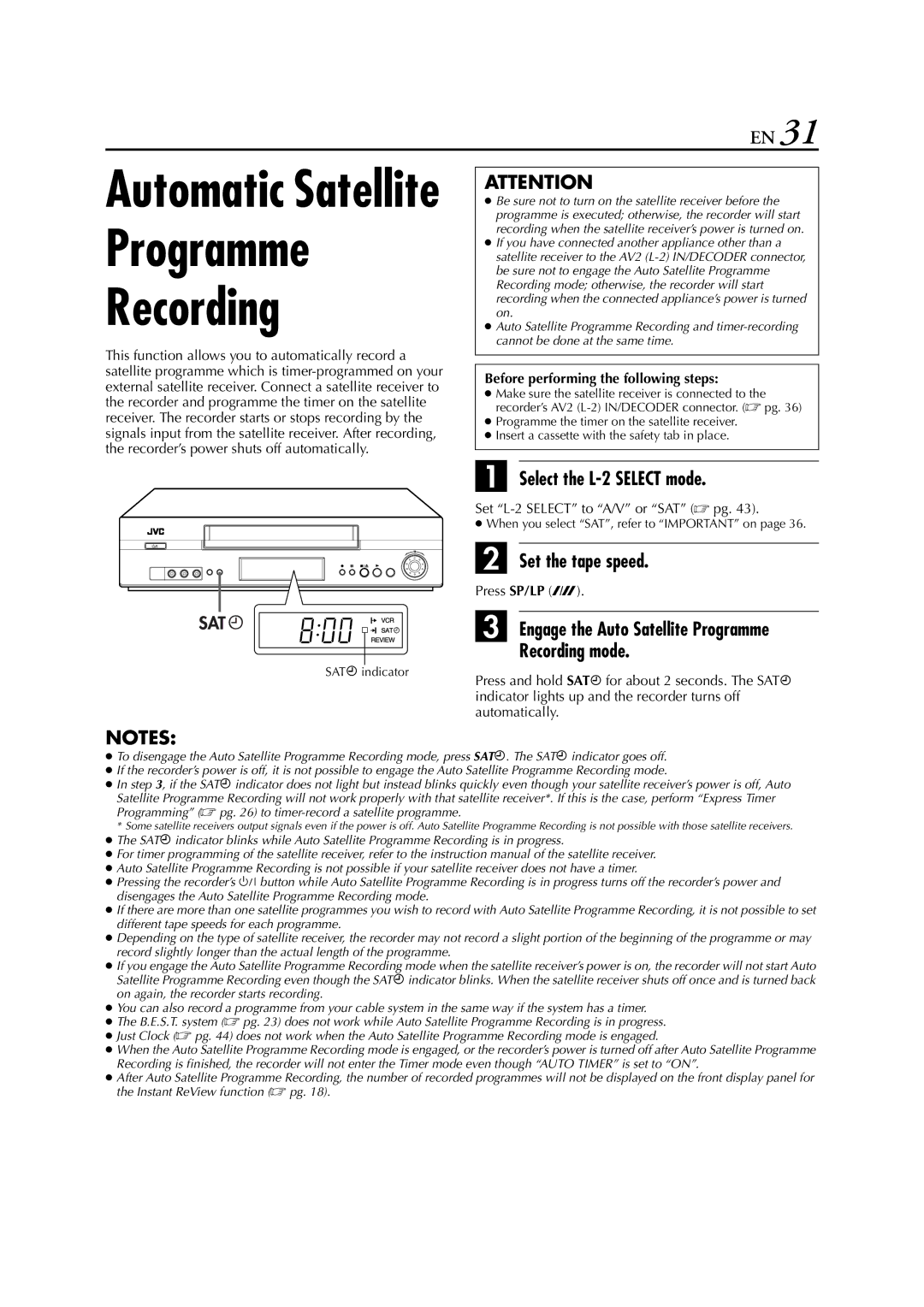 JVC HR-J781EU, HR-J780EU specifications Select the L-2 Select mode, Engage the Auto Satellite Programme Recording mode 