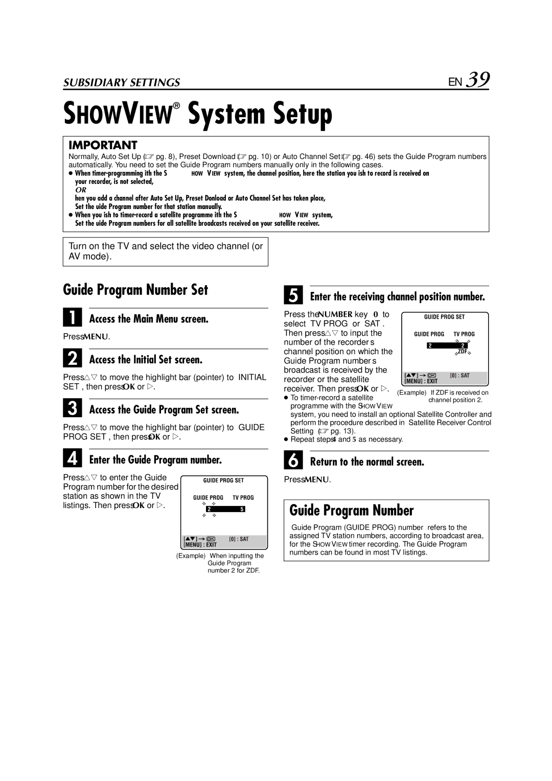 JVC HR-J781EU, HR-J780EU specifications Showview System Setup, Guide Program Number Set, Enter the Guide Program number 