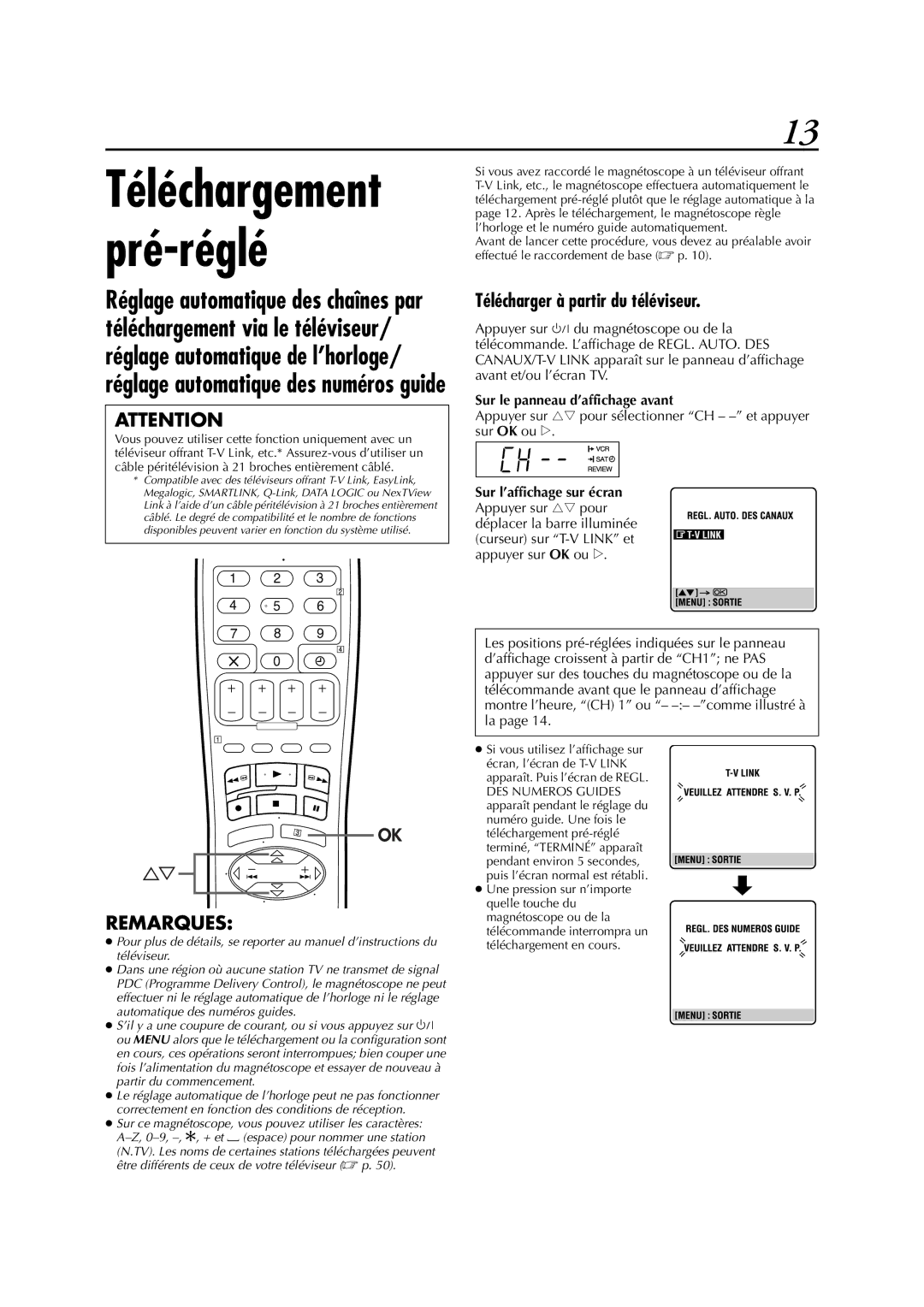 JVC HR-J781MS, HR-J780MS manual Télécharger à partir du téléviseur, Sur l’affichage sur écran 