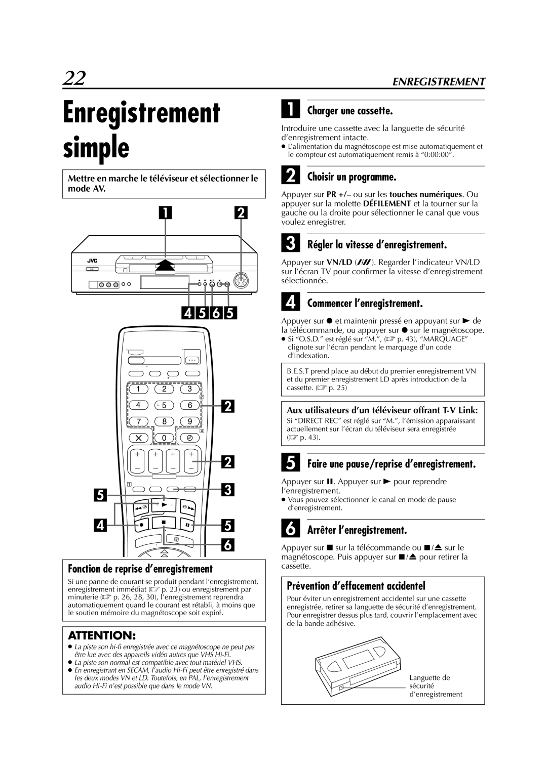 JVC HR-J780MS, HR-J781MS Fonction de reprise d’enregistrement, Choisir un programme, Régler la vitesse d’enregistrement 