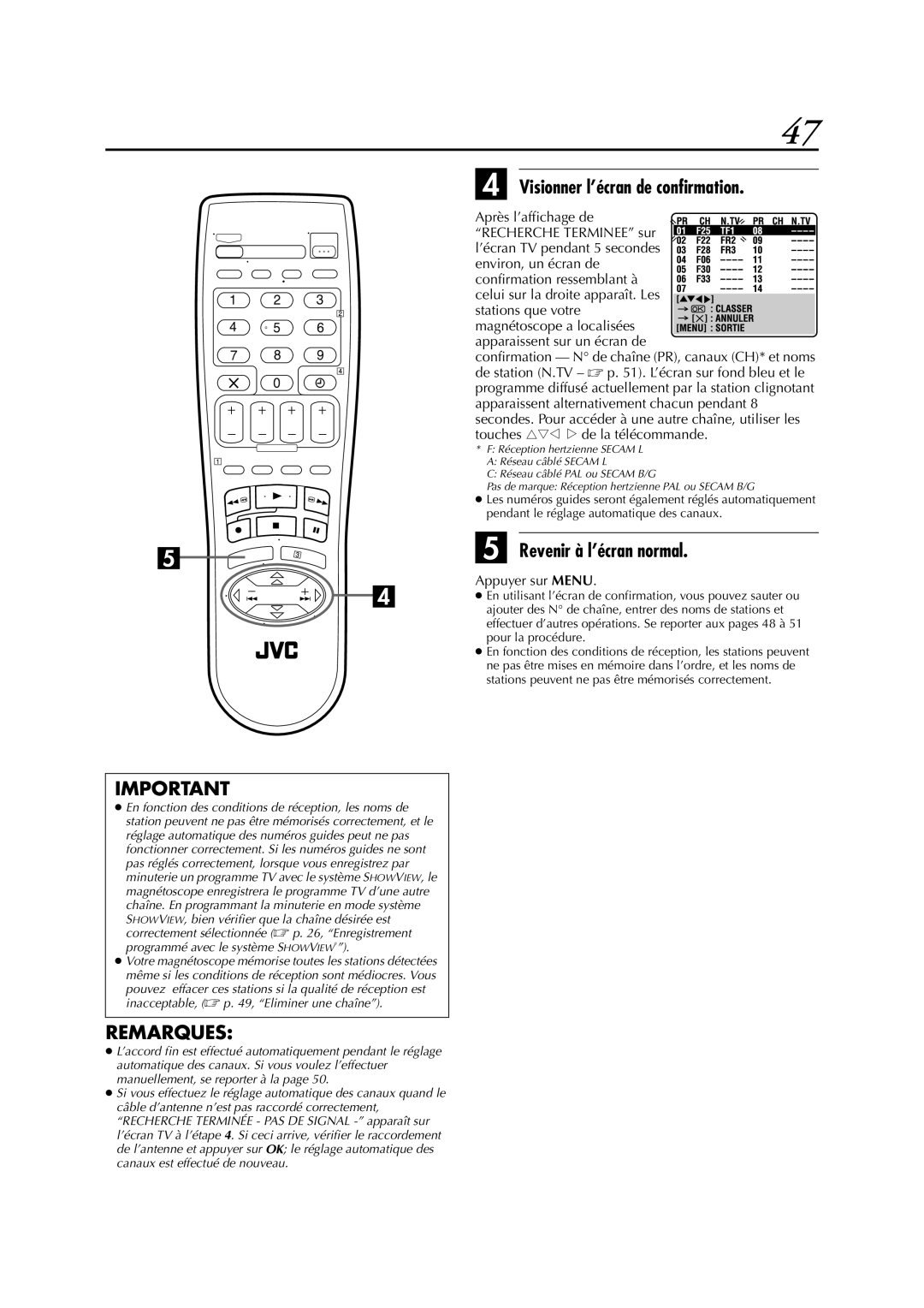 JVC HR-J781MS, HR-J780MS manual Visionner l’écran de confirmation, Revenir à l’écran normal 