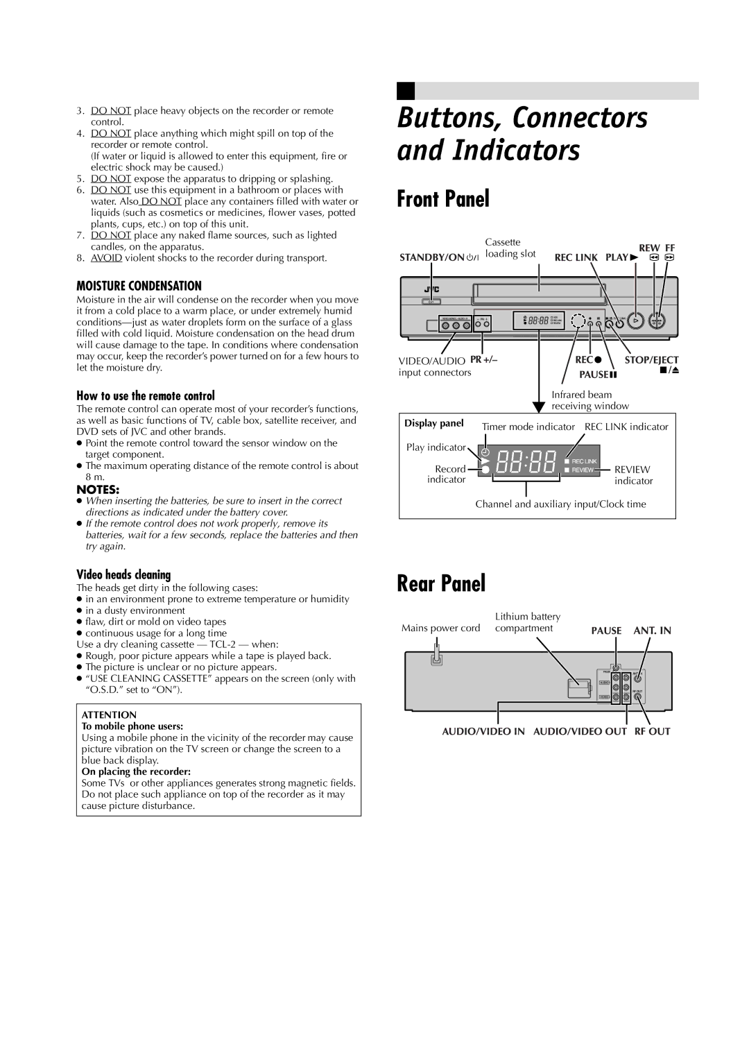 JVC HR-J791AM, HR-J797AM manual Front Panel, Rear Panel, How to use the remote control, Video heads cleaning 