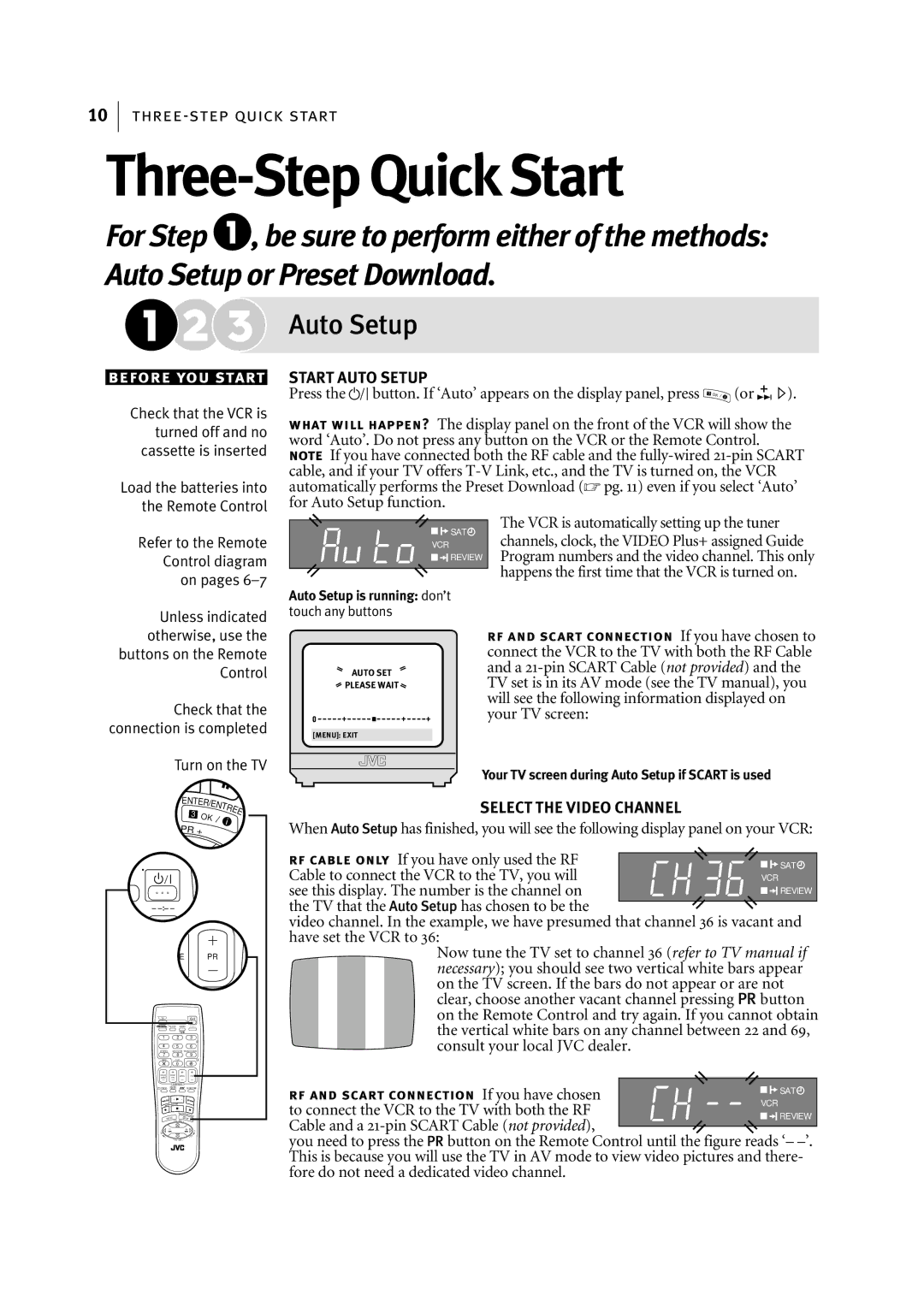 JVC HR-J795EK manual Three-Step Quick Start, Auto Setup 