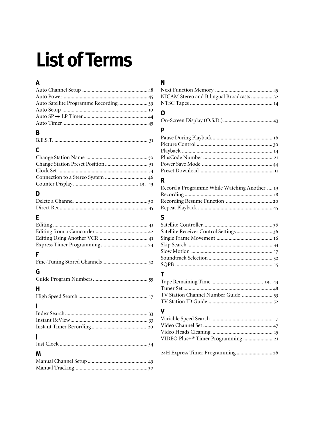 JVC HR-J795EK manual List of Terms 