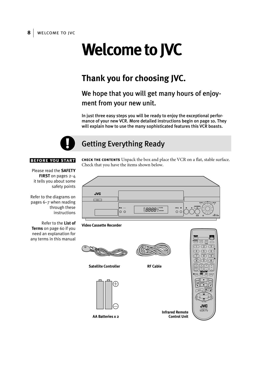 JVC HR-J795EK manual Welcome to JVC, Getting Everything Ready 