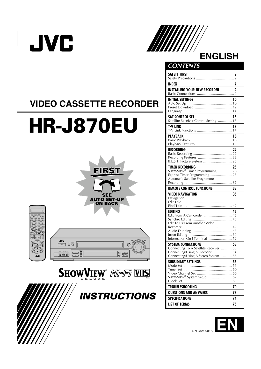 JVC HR-J870EU specifications Video Cassette Recorder 